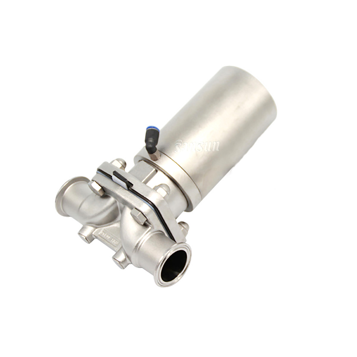 Válvula de diafragma neumático sanitario con actuador de acero inoxidable