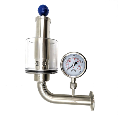 Válvula de alivio de presión de dispositivo de taponamiento ajustable de acero inoxidable sanitario con manómetro