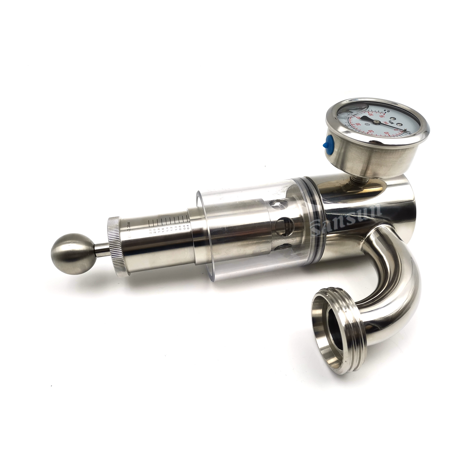 SS Tri Clamp Prv Válvula de descarga con manómetro de diafragma